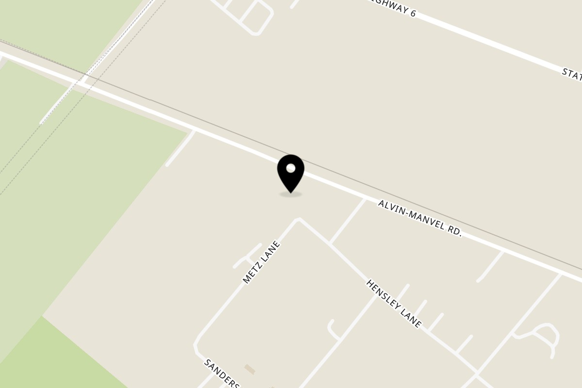Map showing the location of Trenity's Smoked Meats on 9874 County Rd 190 in Alvin
